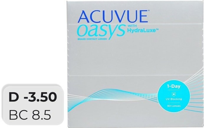 Контактные линзы 1 Day Acuvue Oasys with HYDRALUXE, Однодневные, -3,50 / 14,3 / 8,5 / 90 шт.