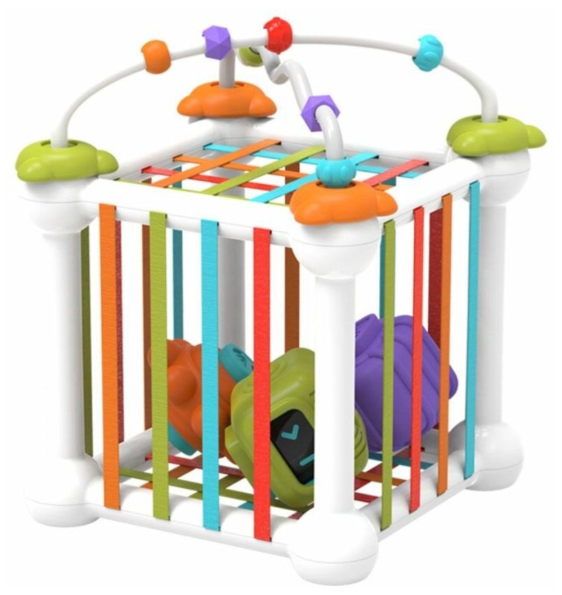 Сортер развивающий для малышей с геометрическими фигурами и резинками игрушка Монтессори пирамидка