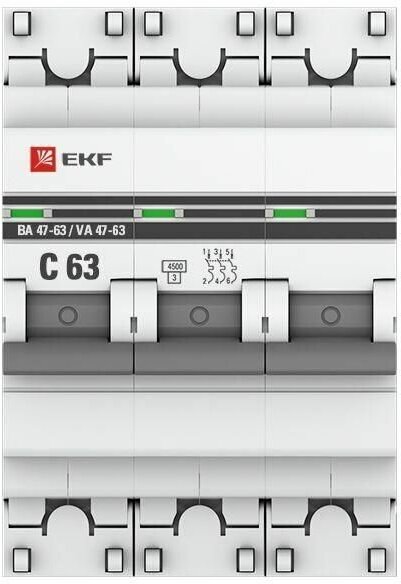 PROxima ВА 47-63 mcb4763-3-63C-pro Автоматический выключатель трехполюсный 63А (4.5 кА, C) EKF - фото №2