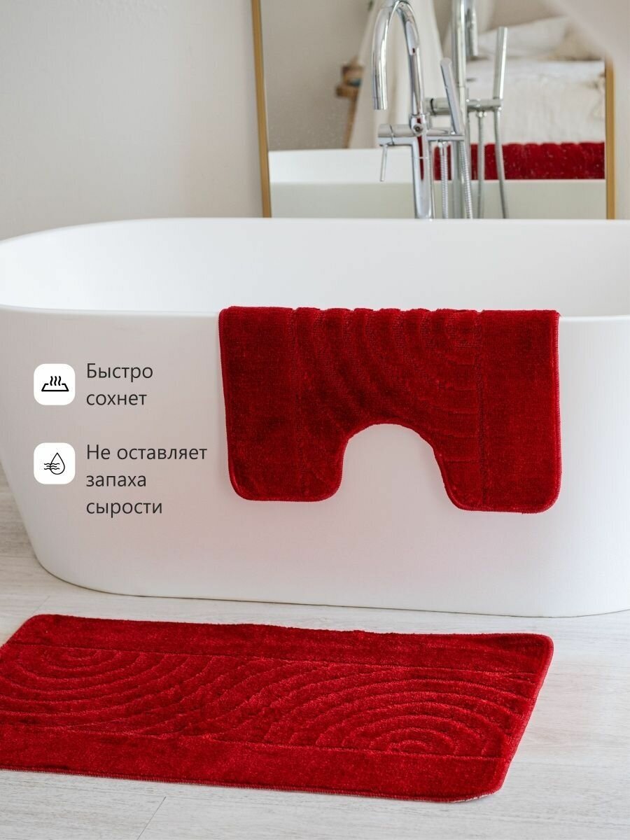 Комплект ковриков для ванной и туалета 100*60 и 50*60 Eurobano Красный - фотография № 4