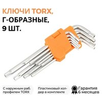 Набор ключей TORX 9 шт, Т10-Т50 Г-образных с центральным отверстием Профессионал 39151 (АвтоDело) автодело