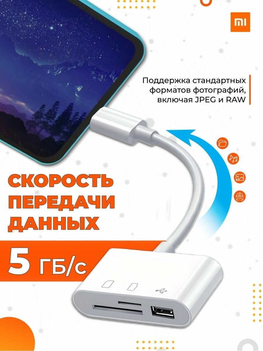 Картридер Type-C, USB, MicroSD, SD, OTG