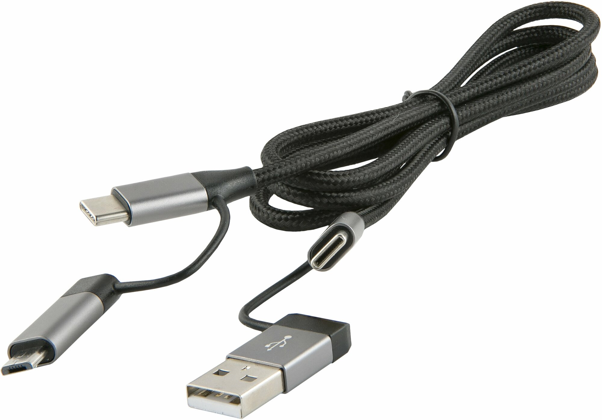 Дата кабель USB-Type-C, Type-C-Type-C, Micro USB-Type-C, Micro USB-USB (4 в 1)/Зарядный кабель черный