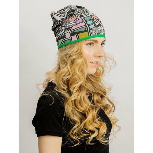 Шапка бини ANRU, демисезон/лето, размер Универсальный, мультиколор, зеленый