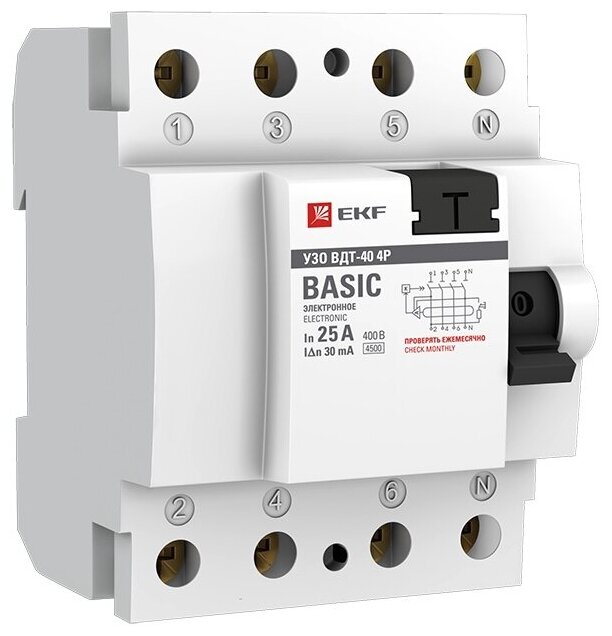 УЗО EKF Basic ВДТ-40 25А 30 мА 4P тип АС 4,5 кА (elcb-4-25-30e-sim)
