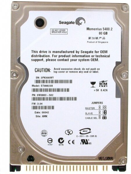Жесткий диск Seagate 9W3883-502 80Gb 5400 IDE 2,5" HDD