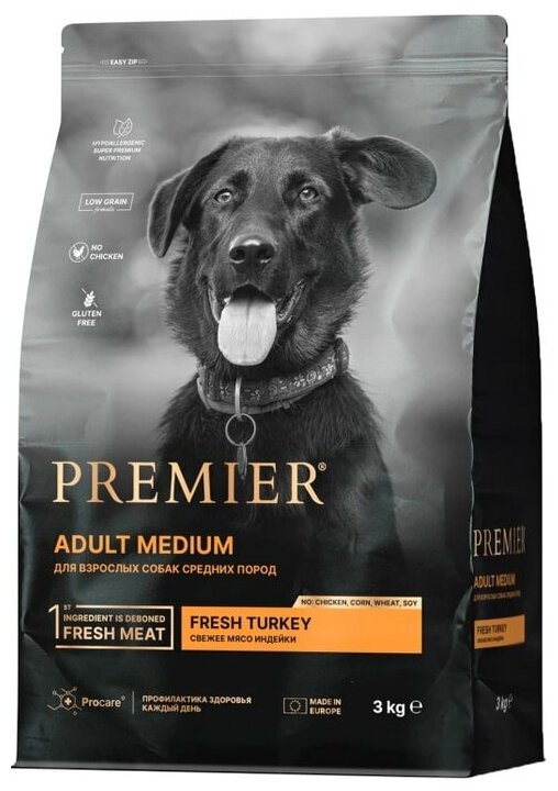 Сухой корм для собак Premier Dog Turkey Adult Medium Свежее мясо индейки 3кг