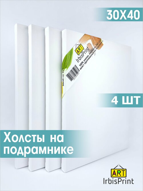 Набор холстов для рисования на подрамнике, акриловый грунт, синтетика, 30х40 см, 4 шт