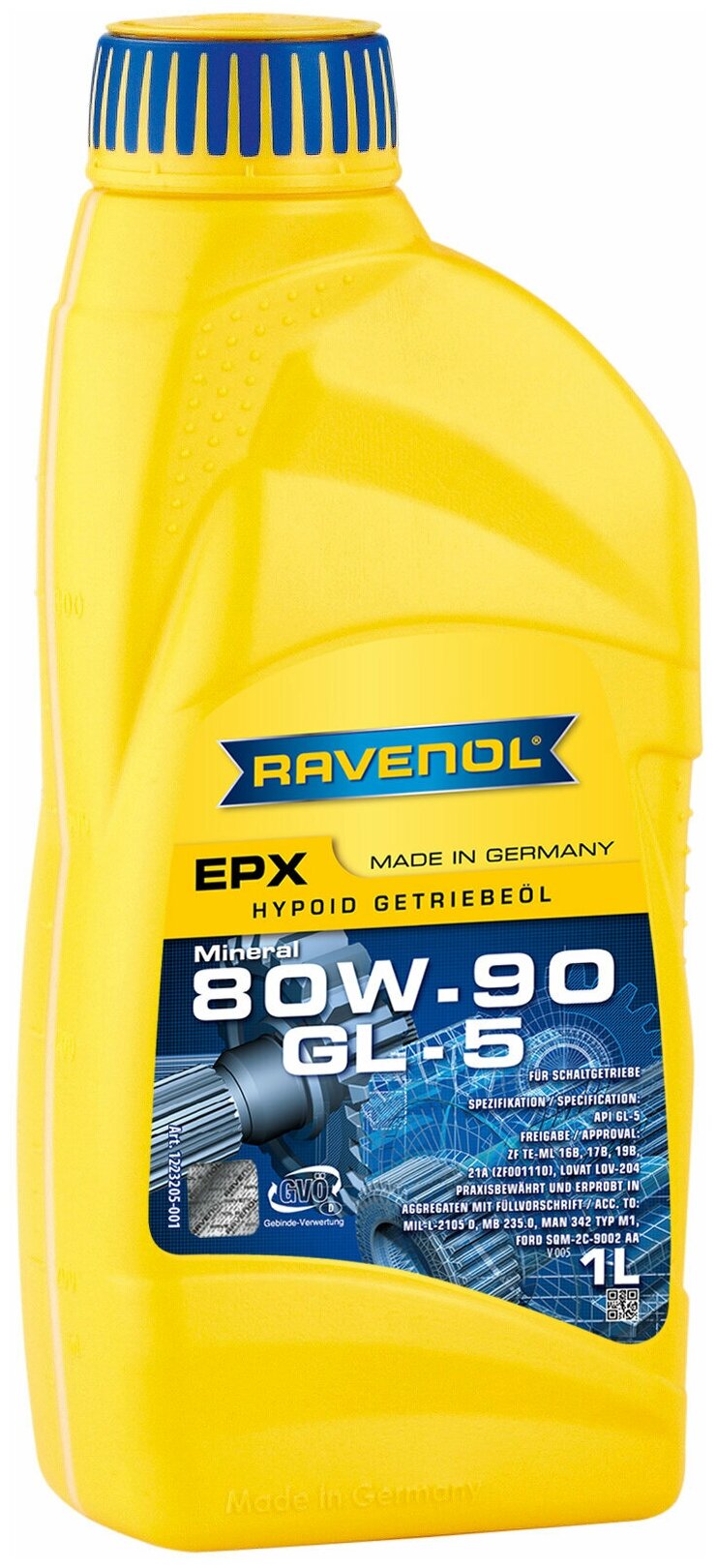 Масло трансмиссионное 80W-90 1л Getriebeoel EPX GL-5 (минеральное) Ravenol 1223205001