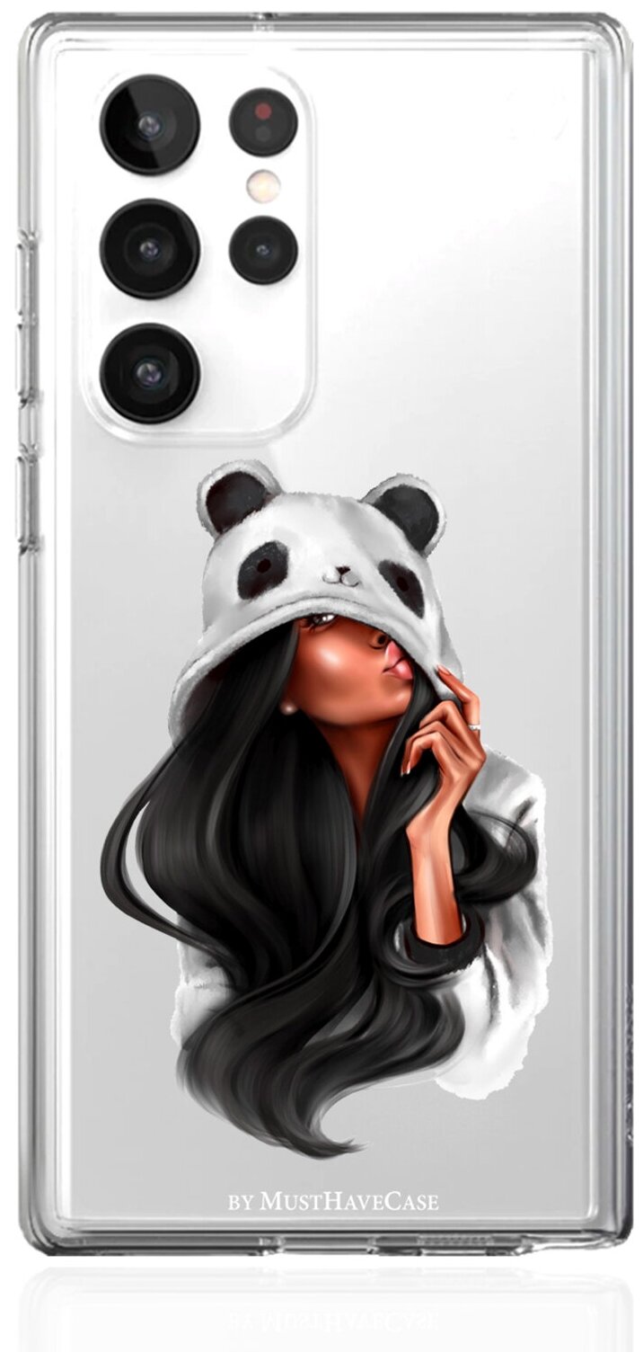 Прозрачный силиконовый чехол MustHaveCase для Samsung Galaxy S22 Ultra Panda Girl/ Панда для Самсунг Галакси С22 Ультра