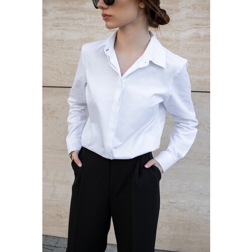 Рубашка  GOJI, классический стиль, полуприлегающий силуэт, длинный рукав, однотонная, размер S, белый