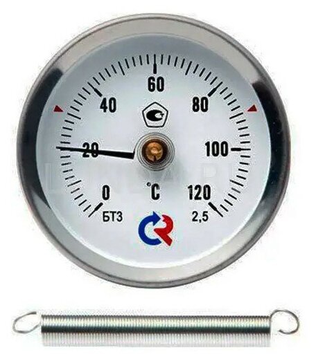 Термометр биметаллический тип БТ-30.010. 0.+120°C, 63 мм, (с пружиной), кл.2,5, Росма 00000002384