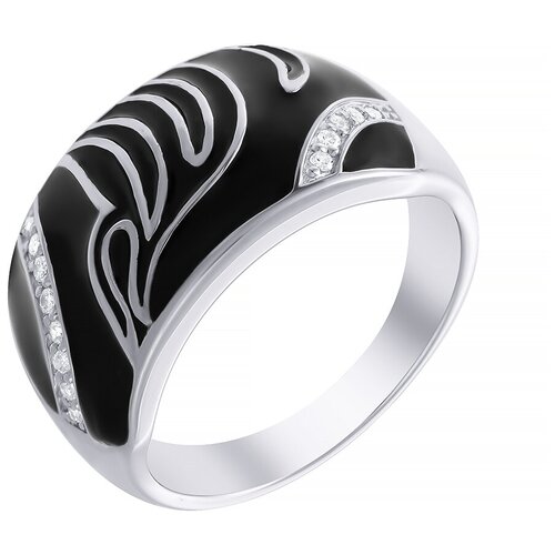 фото Element47 широкое ювелирное кольцо из серебра 925 пробы с кубическим цирконием и эмалью 05s2azr164404cubari_ko_enam_001_wg, размер 17