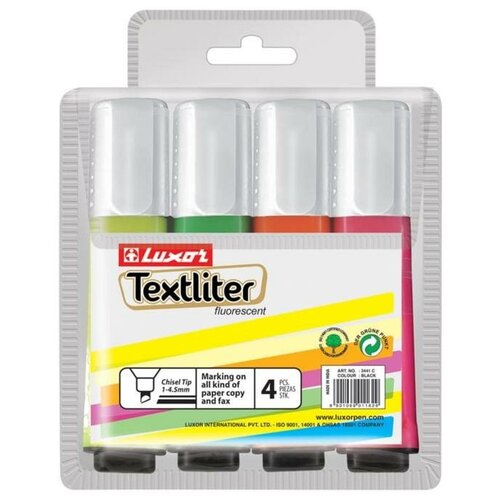 фото Набор маркеров-текстовыделителей 4 цвета 1-4,5 мм luxor "textliter", в чехле с европодвесом