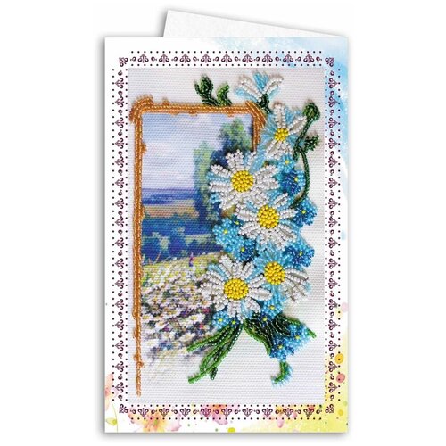 фото Abris art набор для вышивания бисером открытка-конверт ромашковое поле 8.4 х 14 см (aom-002)