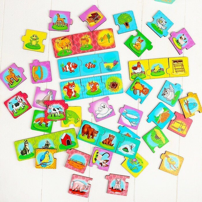 WoodLand Toys Набор»Мама, малыш, жилище», (пазл-тройной), элемент 5,5 × 5,5 см, 16 мини-пазлов