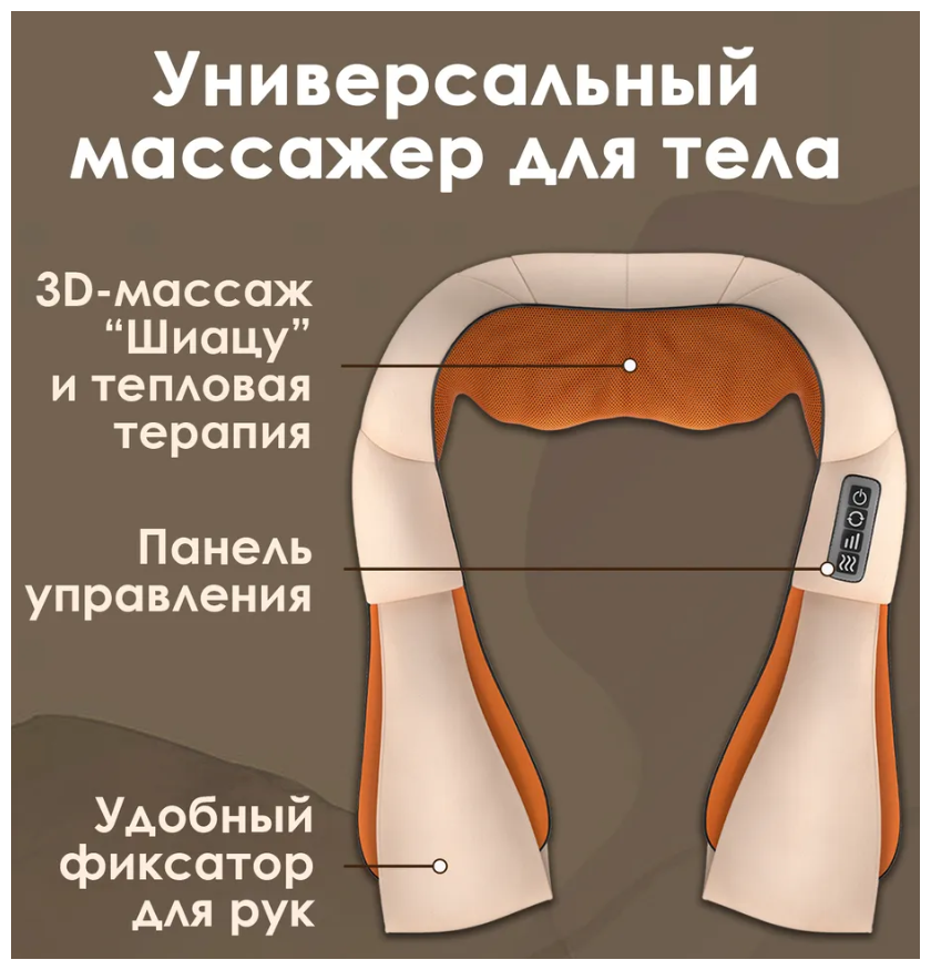 Электрический массажер для спины, шеи и плеч / Массажная подушка для тела / Вибромассажер, электромассажер /с прогревом / Spectrum
