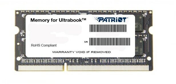 Память SODIMM DDR3 PC3-12800 Patriot PSD38G1600L2S, 8Гб, 1.35 В