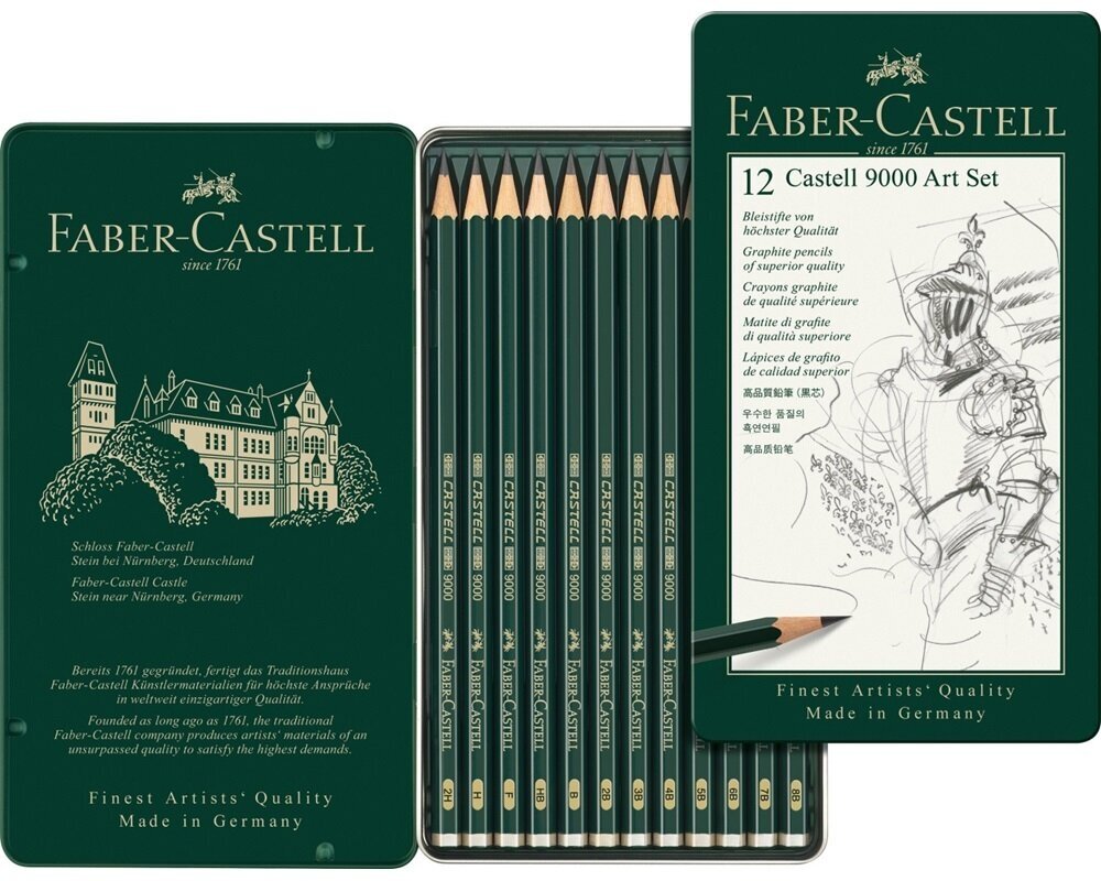 Чернографитовые карандаши Faber Castell Набор чернограф. карандашей Faber-Castell CASTELL 9000, 12шт. (8B-2H)