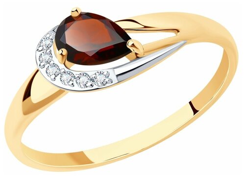 Кольцо Diamant, красное золото, 585 проба, фианит, гранат, размер 16.5