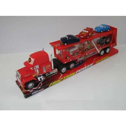 Детская игрушка трейлер инерционный с 6 машинками Тачки и откидным бортом. Цвет красный