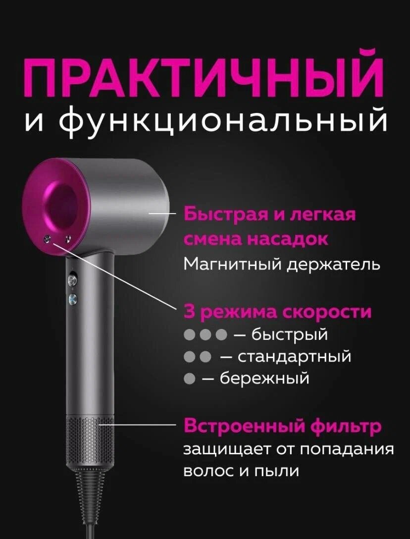 Профессиональный фен для волос iHair-1600 Super Hair Dryer 1600 Вт, 3 режима, 5 магнитных насадок, ионизация воздуха Гарантия качества - фотография № 18