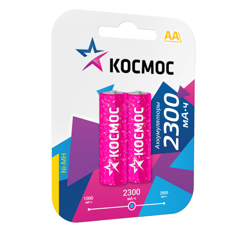 Аккумулятор AA Космос, R06-2BL, 2300mAh, (2/24/288), 2шт