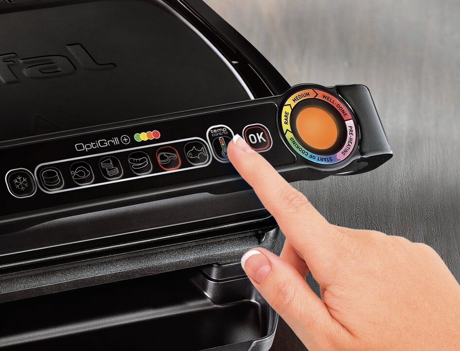 Умный электрогриль Tefal OptiGrill & Bake GC714834 с насадкой для запекания в комплекте, 6 программ, черный