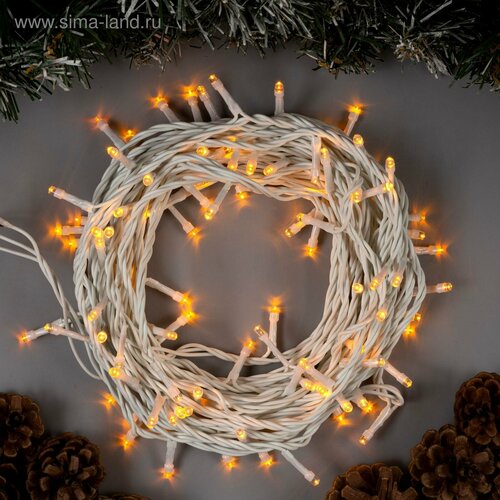 фото Гирлянда «нить» 10 м, ip44, белая нить, 100 led, свечение жёлтое, 8 режимов, 220 в luazon lighting