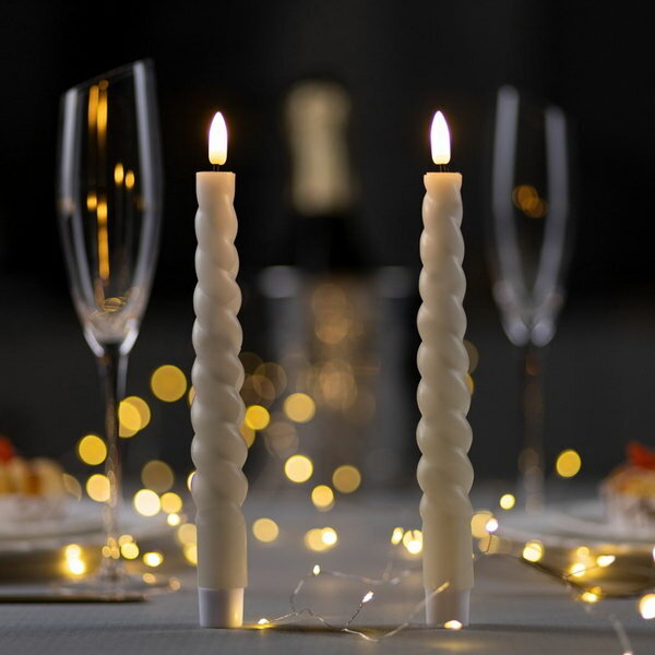 Набор светодиодных витых свечей, белые, 2 x 25 x 2 см, пластик, воск, батарейки АААх2