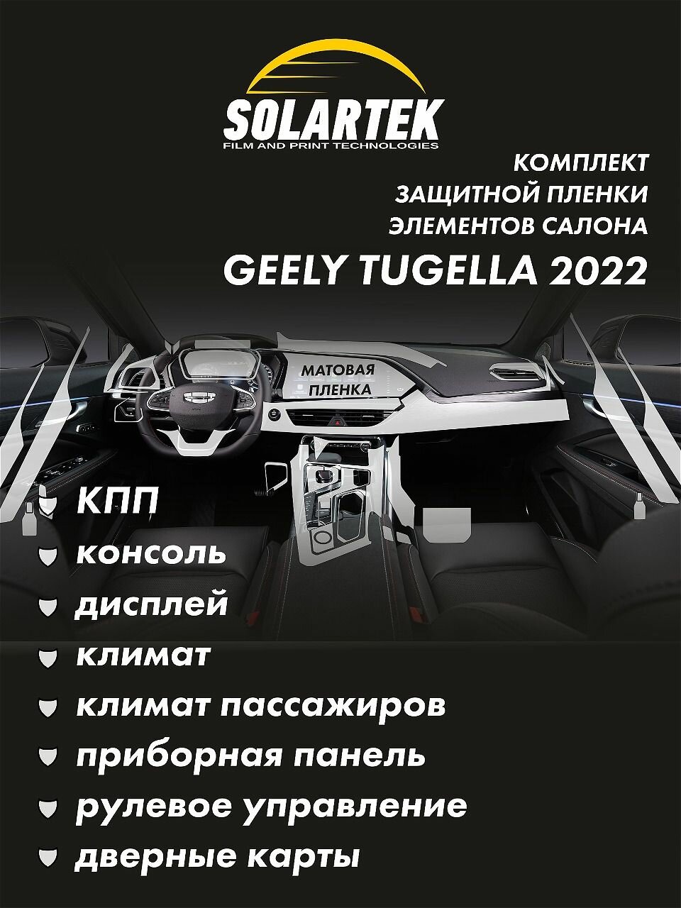 GEELY TUGELLA 2022 Комплект защитных матовых пленок - полный набор