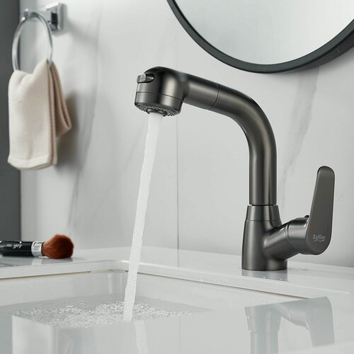 Изображение товара Смеситель для раковины Raffine F291T, выдвижной излив, латунь, оружейная сталь