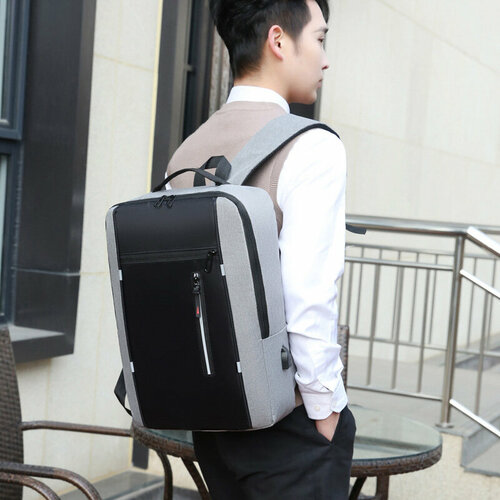 Городской рюкзак для мужчин с USB-портом Серый городской рюкзак кожаный с usb портом