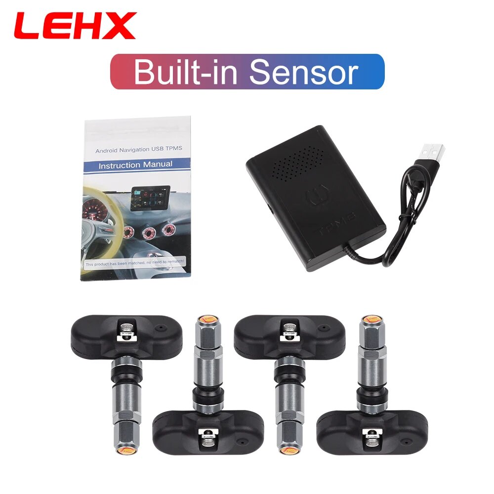 Система мониторинга давления в шинах LEHX USB TPMS, внутренний и внешний 4 датчика для автомобиля Raido Android, мультимедийный DVD-плеер с gps, Built-in Sensor