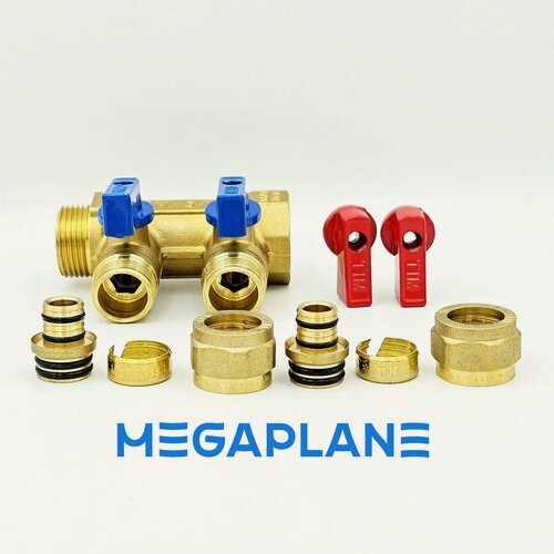 Изображение товара Коллектор на 4 выхода с шаровыми кранами 3/4 x 1/2 под 16 трубу, гребенка для отопления и водоснабжения