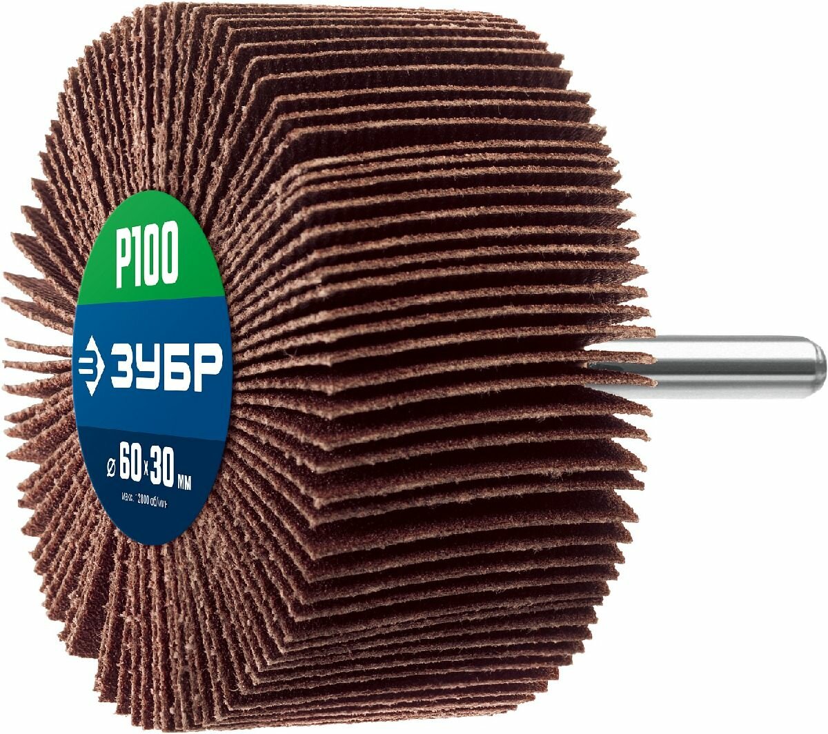 Шлифовальный круг лепестковый ЗУБР 60x30 мм P100 12800 об/мин для металла дерева пластика