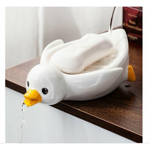 Мыльница DAENERO, креативный дизайн в виде уточки с удобным сливом воды, отлично впишется в ванную комнату, идеальный подарок на новоселье, белый цвет
