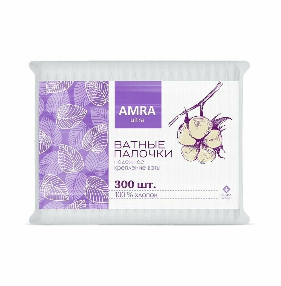 Ватные палочки Amra, 300 шт, пакет — фото 1