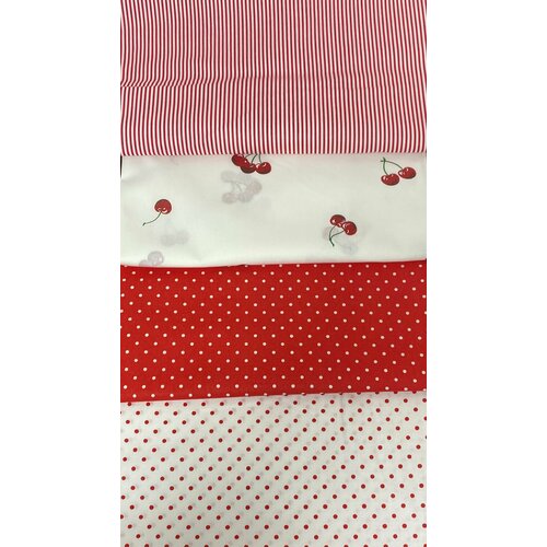 Ткань для шитья / баса /Набор Вишенки 4 шт. 1 м х 1,5 м