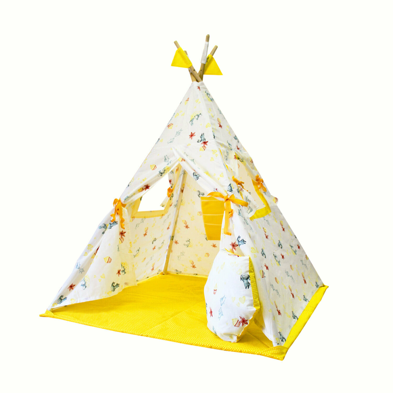 Детский Вигвам Kampfer Honey Village, тент-палатка с двумя окошками на завязках и карманами на липучках — фото 1