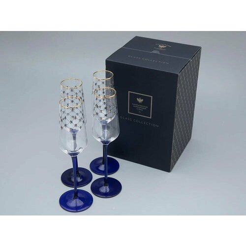 Набор бокалов для шампанского Кобальтовая сетка 4 шт 200мл Императорский фарфоровый завод 8320₽