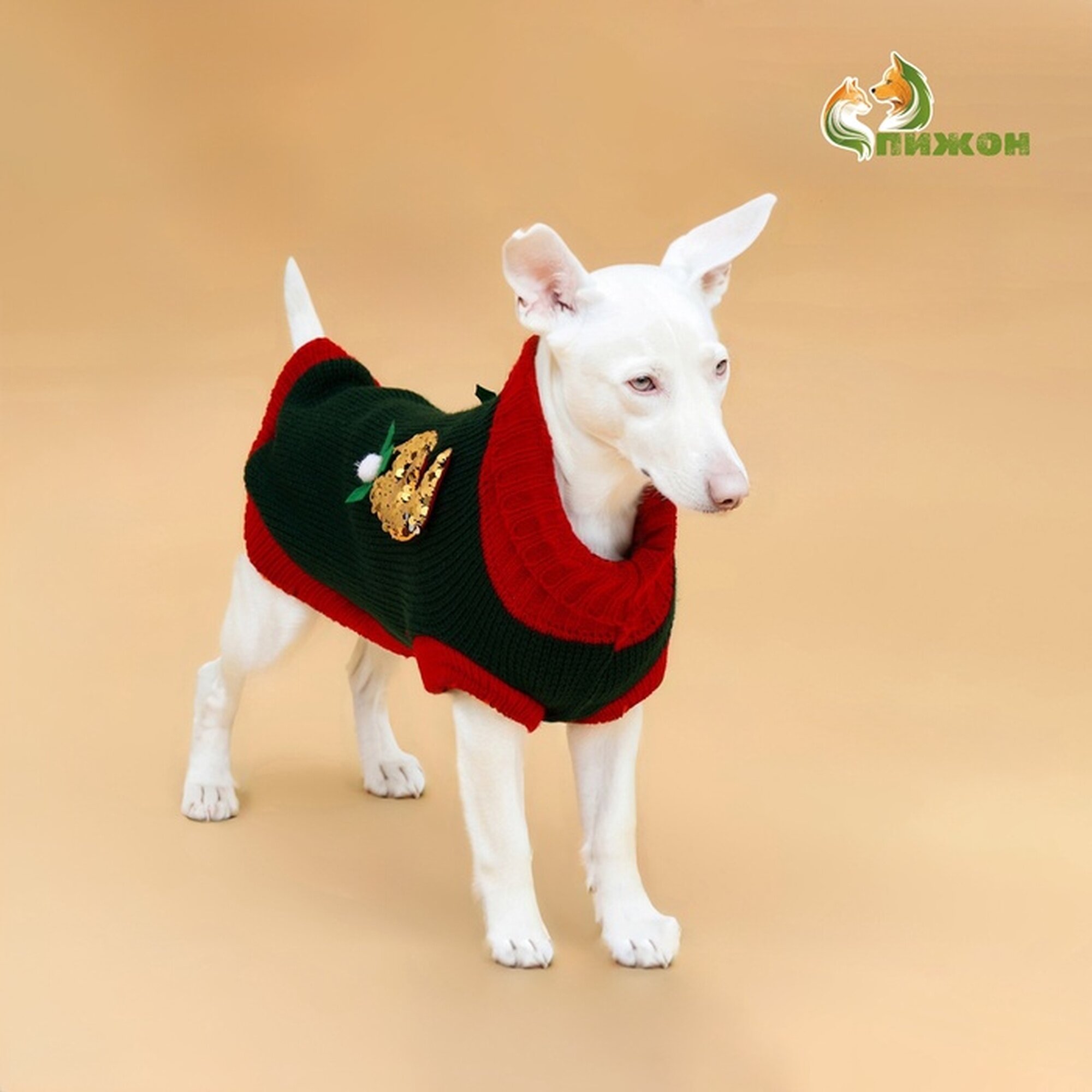 Свитер "Рога удачи" размер XL (ДС 40 см ОШ 34 ОГ 32-51) зелёный