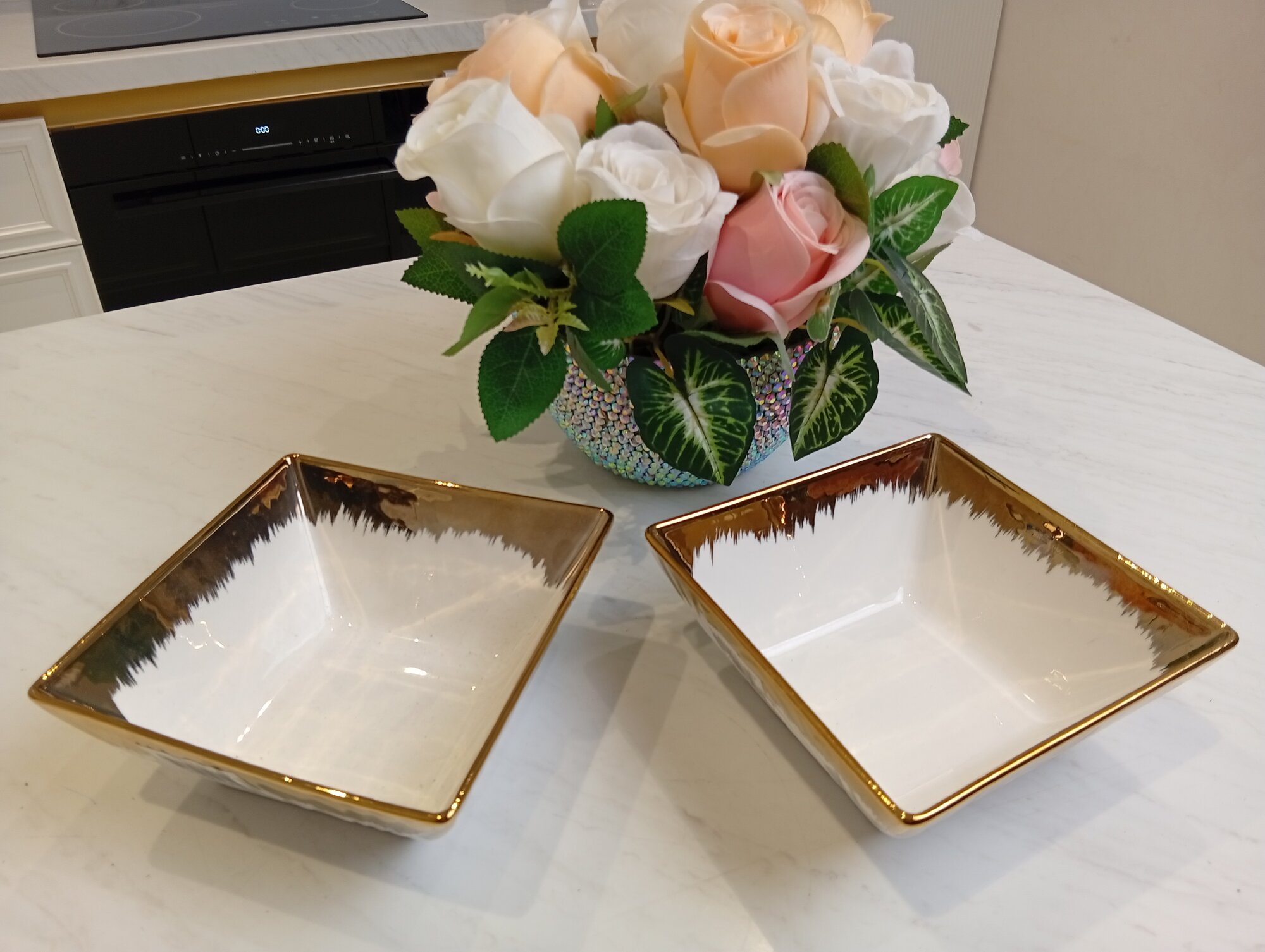 Набор салатниц "Роскошь", фарфор, белый и золотой цвет, прямоугольник, 2 тарелки