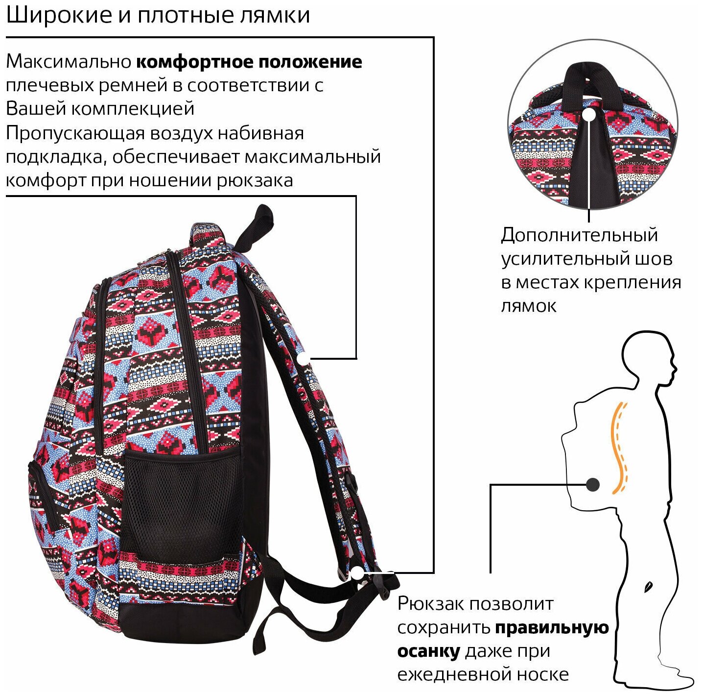 BRAUBERG рюкзак Фигуры (226353), черный/красный/голубой - фото №7