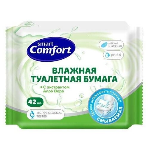 влажная туалетная бумага comfort smart 42 шт Влажная туалетная бумага Comfort smart с алоэ вера, 42 шт. / 7183728