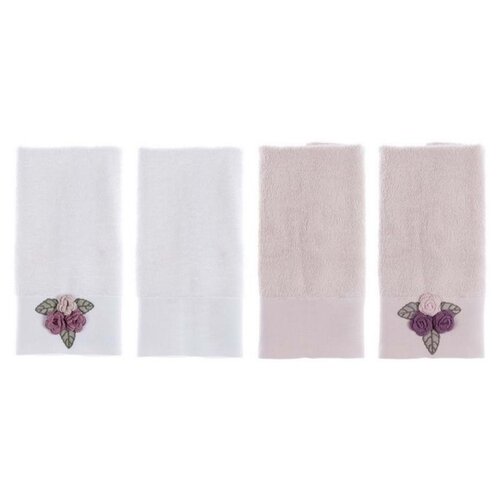 Комплект из 2 полотенец с розочками (Белое с розочкой и розовое без розочки)