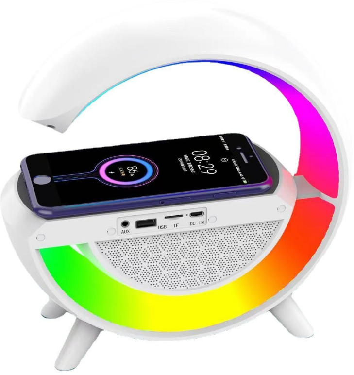 Беспроводная зарядная станция 15W с RGB подсветкой для iPhone Android / Лампа ночник с встроенной музыкальной колонкой