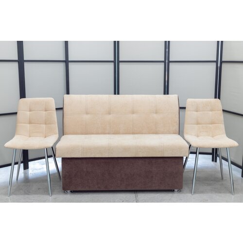 Кухонный диван Денвер со стульями ножки хром (2 шт.), 120х65 см, обивка моющаяся, антивандальная, антикоготь.