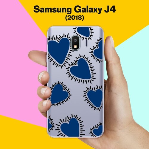 Силиконовый чехол на Samsung Galaxy J4 (2018) Синий сердца / для Самсунг Галакси Джей 4 2018 силиконовый чехол на samsung galaxy j4 2018 печеньки и молоко для самсунг галакси джей 4 2018