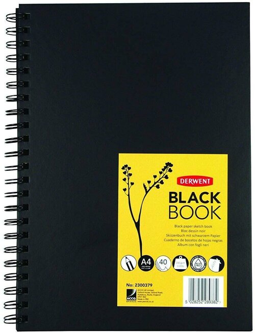Блокнот Derwent Black Book, A4, чёрные листы